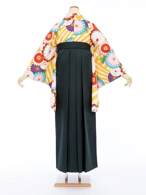 【大きい袴 トール 170ｃｍ前後】黄  丸菊/グリーン 縦桜刺繍 高身長　