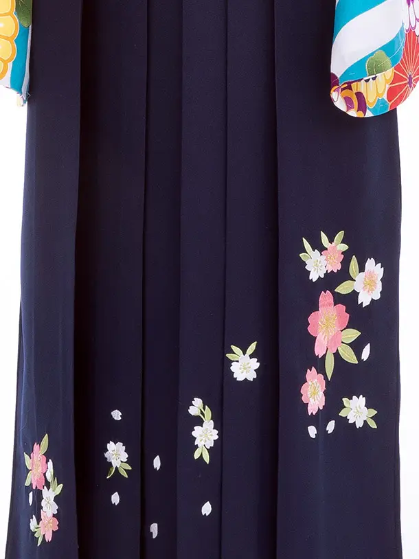 【大きい袴 トール 170ｃｍ前後】水色  白 丸菊/紺 桜刺繍 高身長