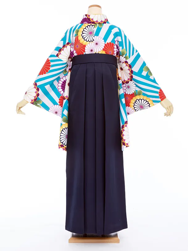 【大きい袴 トール 170ｃｍ前後】水色  白 丸菊/紺 桜刺繍 高身長