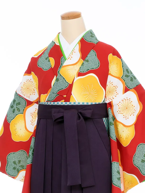 【大きい袴 トール 170ｃｍ前後】赤 椿/紫 縦桜刺繍 高身長