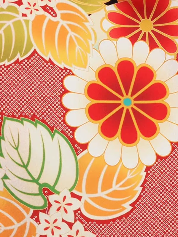 鹿の子　赤　桐に丸菊/黄・辛子ぼかし　椿刺繍