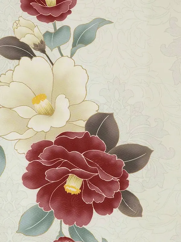 アイボリー 芍薬/グレージュ ボタニカルプリント