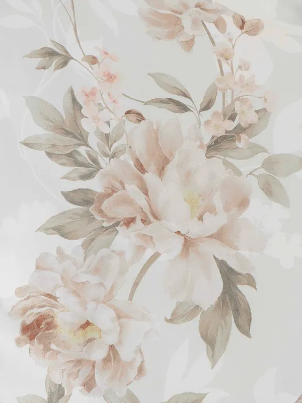 オフホワイト ピンク配色 水彩花/ピンクベージュ ダマスクプリント