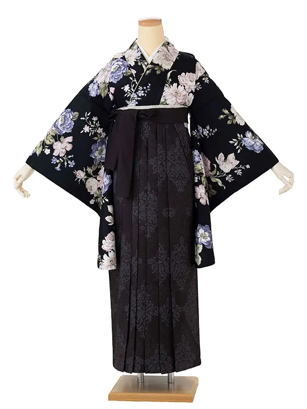 黒  牡丹/黒 ダマスクプリント