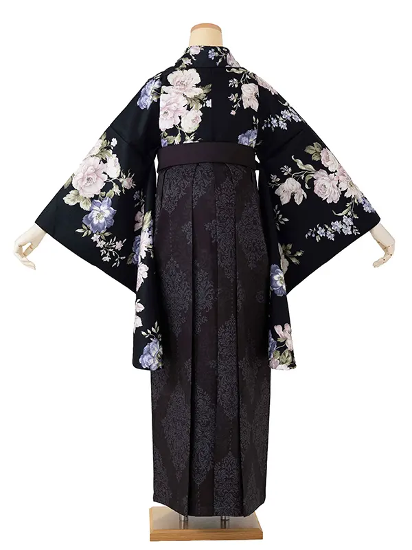 黒  牡丹/黒 ダマスクプリント