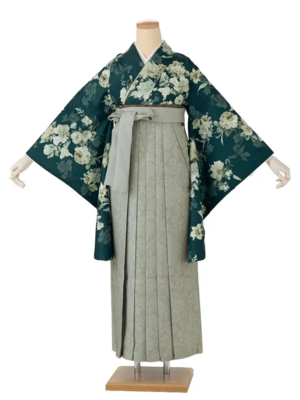 グリーン 百合・パンジー/グレージュ ボタニカルプリント