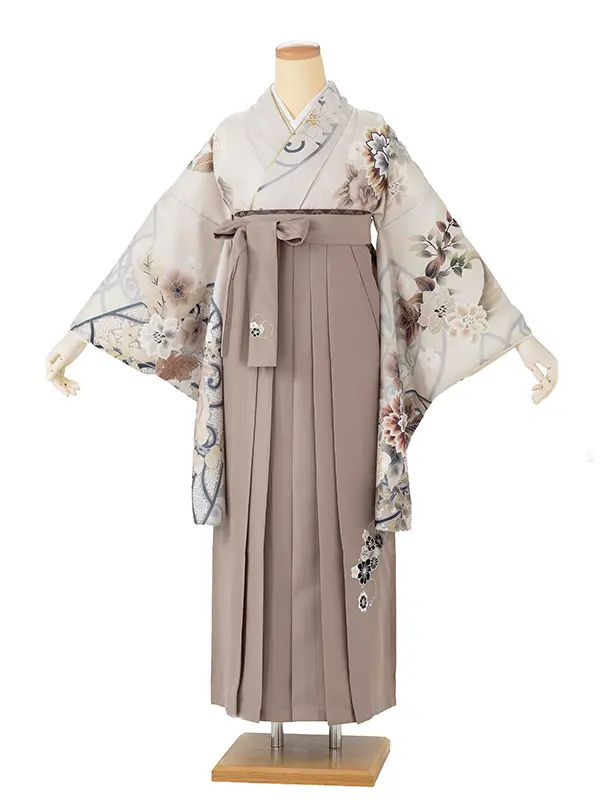 ベージュ 絵羽 牡丹 アラベスク/モカ 小花刺繍