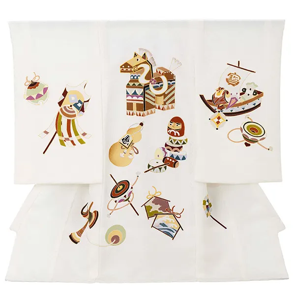 男児産着 1110 正絹 白  左馬に縁起づくし