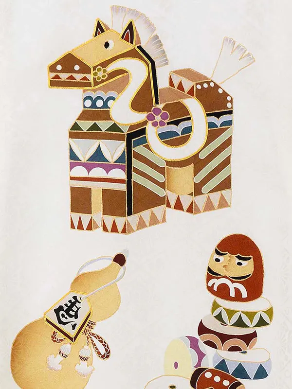 男児産着 1110 正絹 白  左馬に縁起づくし