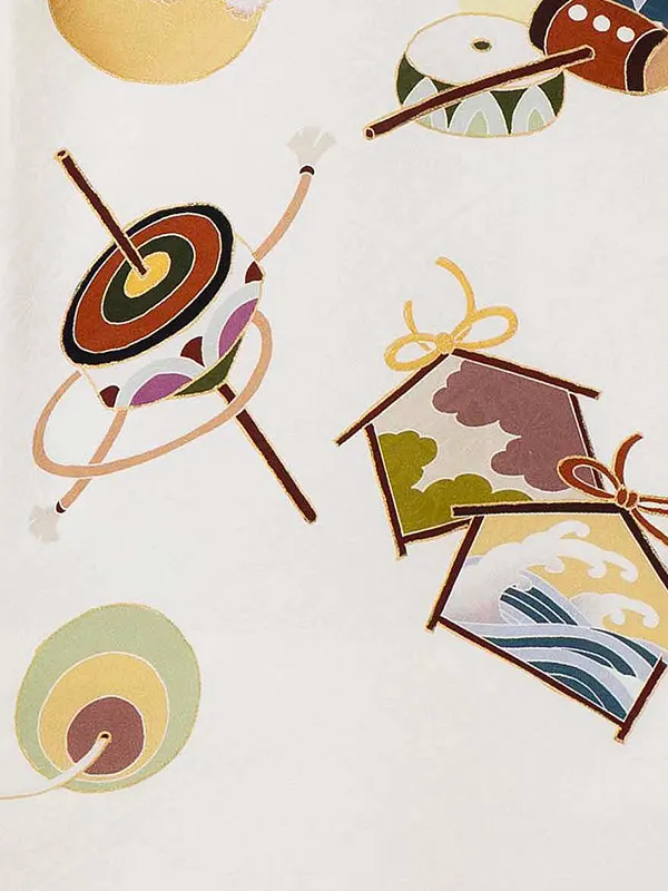 男児産着 1110 正絹 白  左馬に縁起づくし