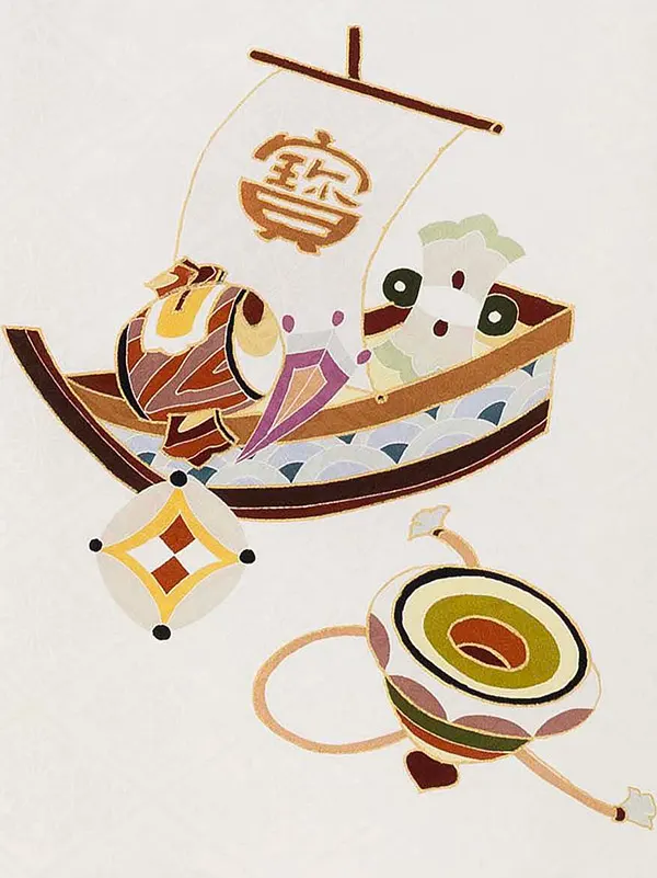 男児産着 1110 正絹 白  左馬に縁起づくし