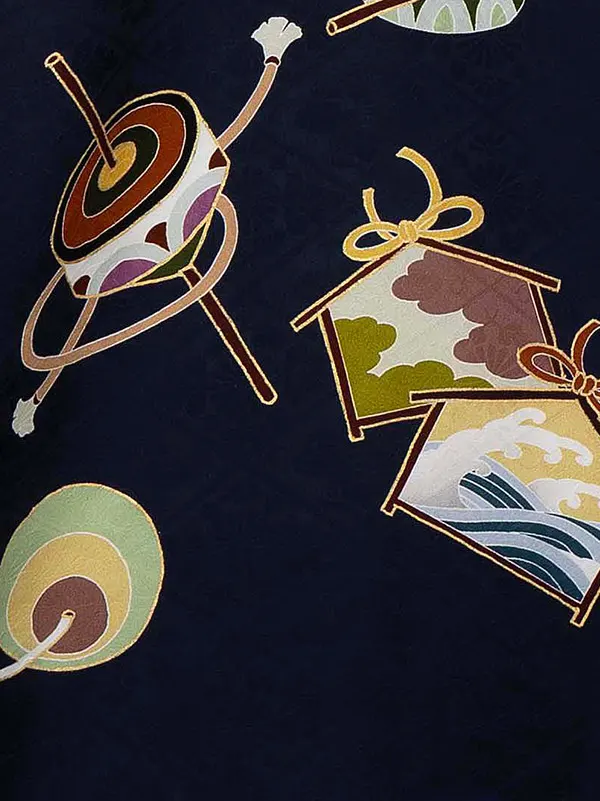 男児産着 1111 正絹 紺 左馬に縁起づくし