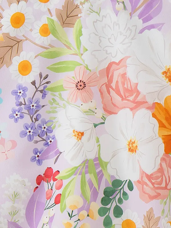 女児産着 2091 花わらべ ラベンダー カラフルフラワー