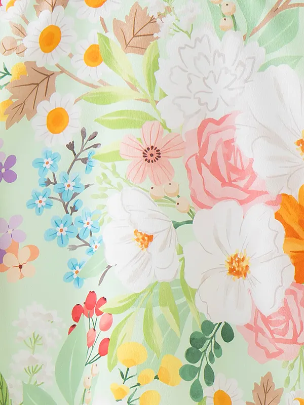 女児産着 2092 花わらべ ミントグリーン カラフルフラワー