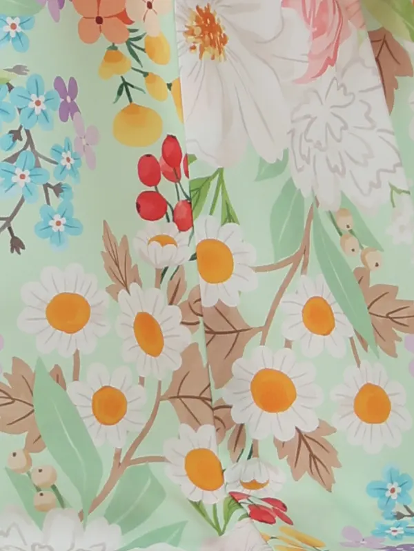 女児産着 2092 花わらべ ミントグリーン カラフルフラワー