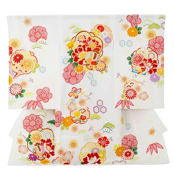 女児産着 2095 白 ねじり梅 牡丹に小槌