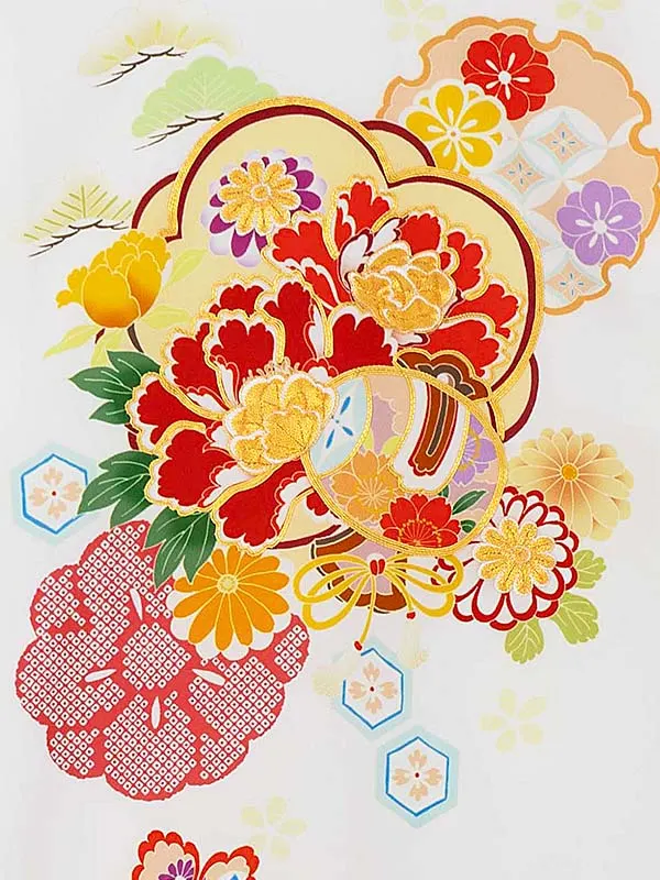 女児産着 2095 白 ねじり梅 牡丹に小槌