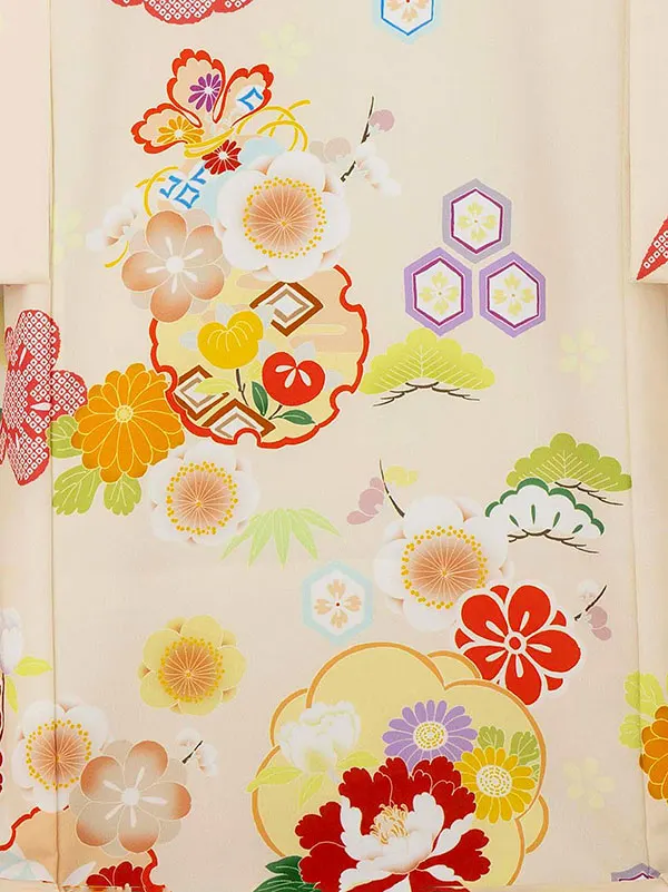 女児産着 2096 ベージュ ねじり梅 牡丹に小槌