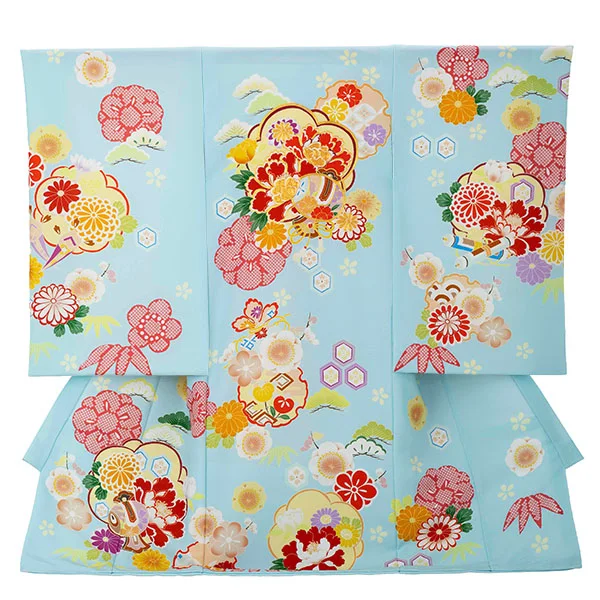 女児産着 2097 水色 ねじり梅 牡丹に小槌