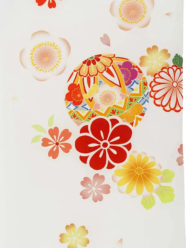 女児産着 2098 白 毬に梅・菊・桜