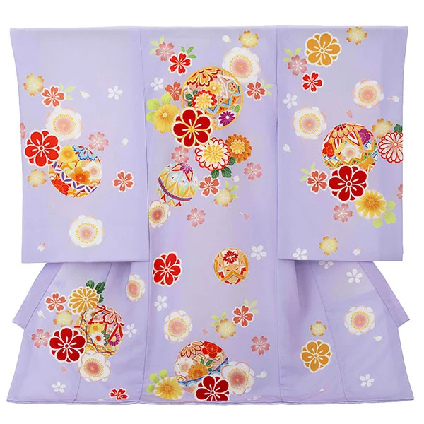 女児産着 2100 藤色 毬に梅・菊・桜