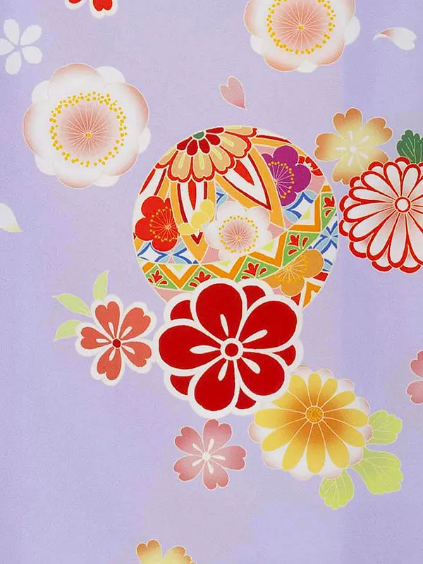 女児産着 2100 藤色 毬に梅・菊・桜