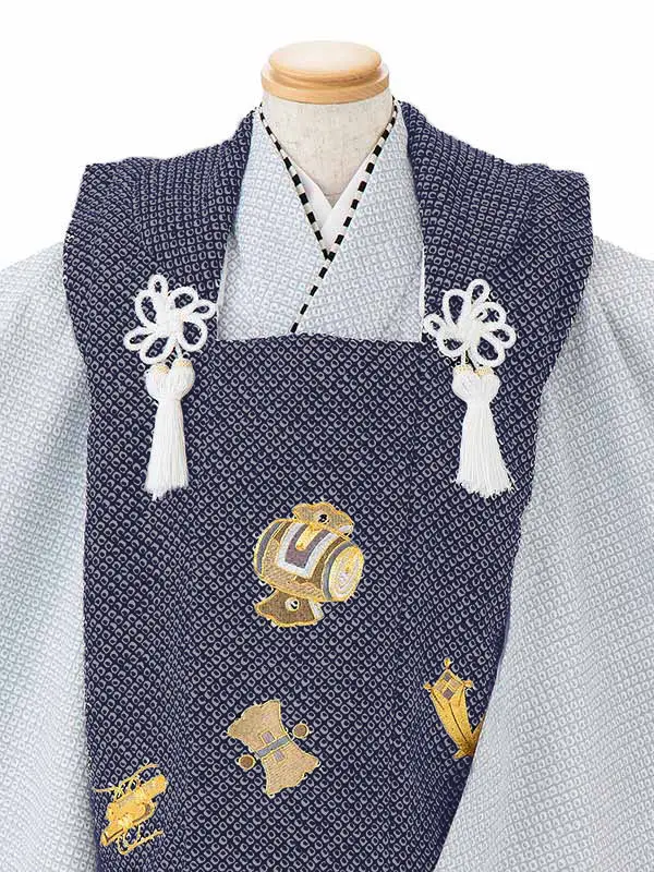 七五三男児2歳 115B 紺/ブルーグレー 絞り調 鹿の子 宝尽くし刺繍