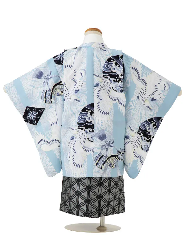 かんたん七五三男児3歳　234A　ジャパンスタイル 水色 鳳凰/銀 七宝つなぎ