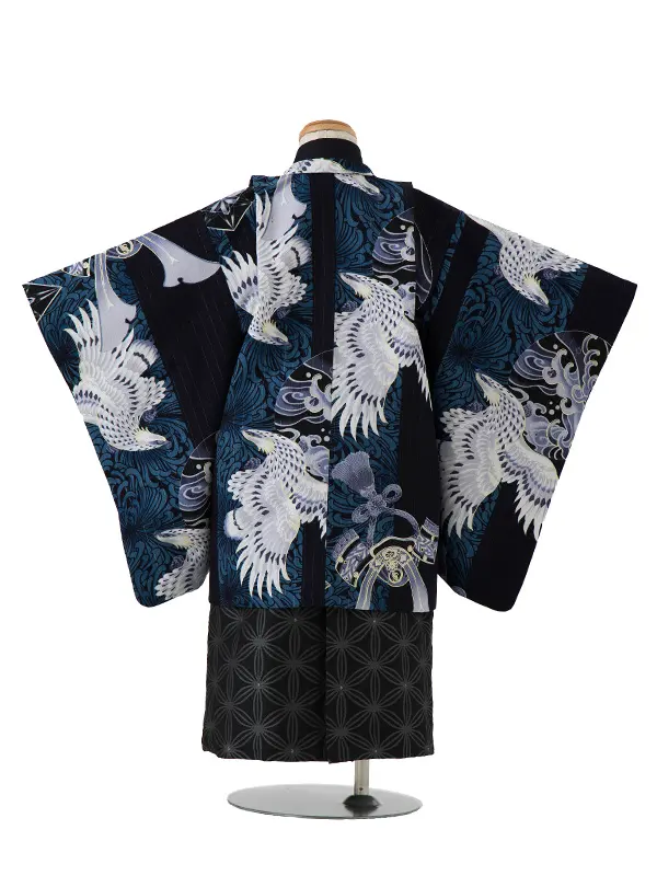 かんたん七五三男児3歳　235A　ジャパンスタイル 紺 鳳凰/黒 七宝つなぎ