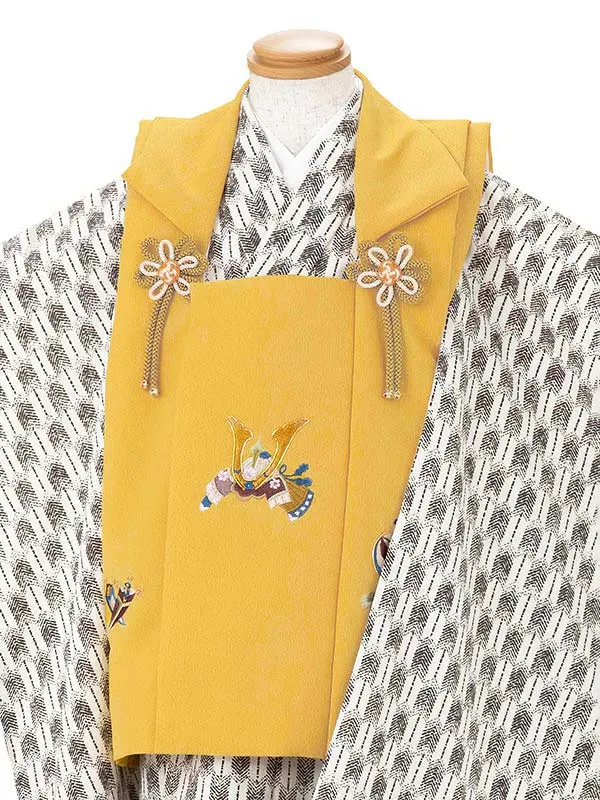 七五三男児３歳　345B　からし　兜/白・茶　矢羽根