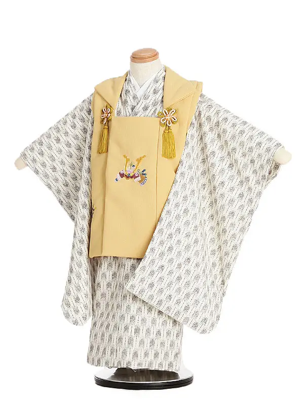 七五三男児３歳　360B　からし　兜/白・茶　矢羽根