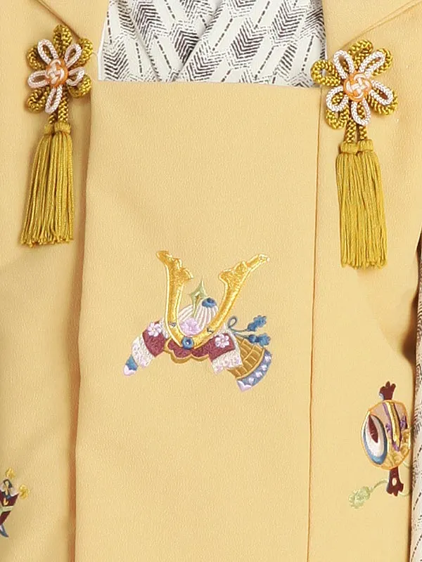 七五三男児３歳　360B　からし　兜/白・茶　矢羽根