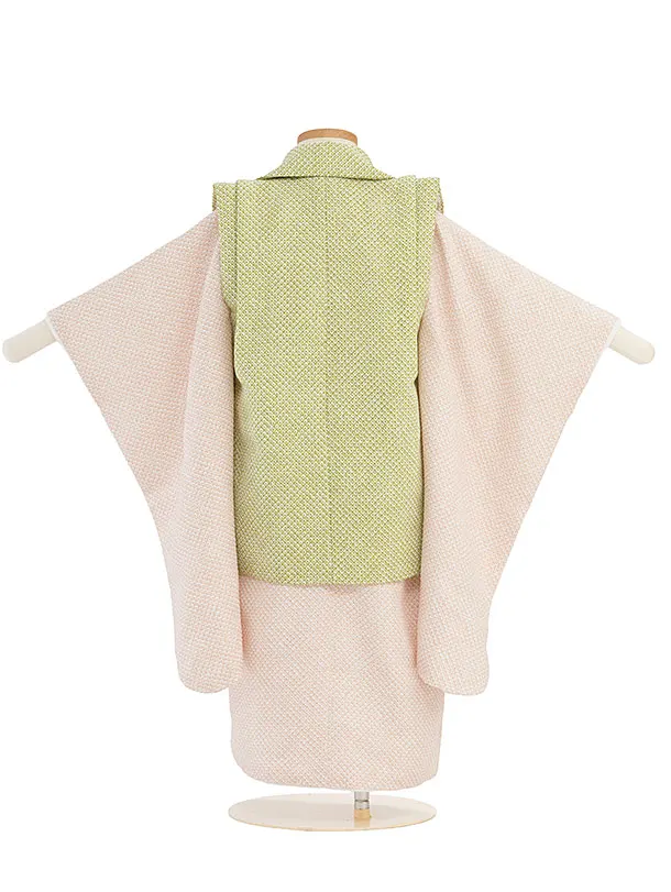 七五三男児3歳 466B グリーン/ベージュ 絞り調 鹿の子宝尽くし刺繍