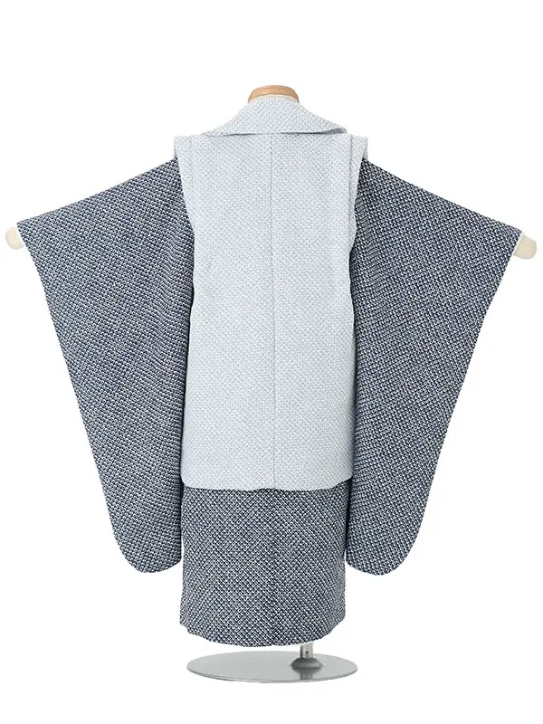 七五三男児3歳 469B ブルーグレー/紺 絞り調 鹿の子 宝尽くし刺繍