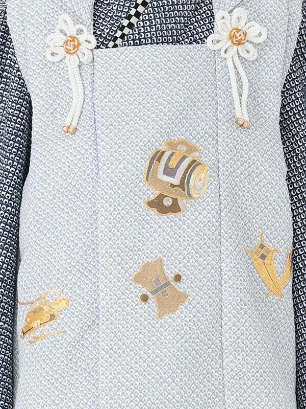 七五三男児3歳 469B ブルーグレー/紺 絞り調 鹿の子 宝尽くし刺繍