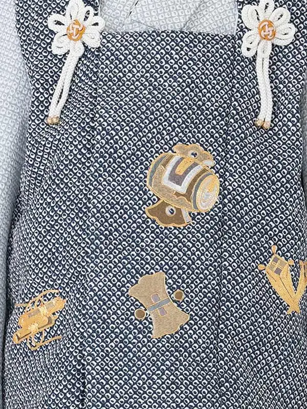 七五三男児3歳 471B 紺/ブルーグレー 絞り調 鹿の子 宝尽くし刺繍