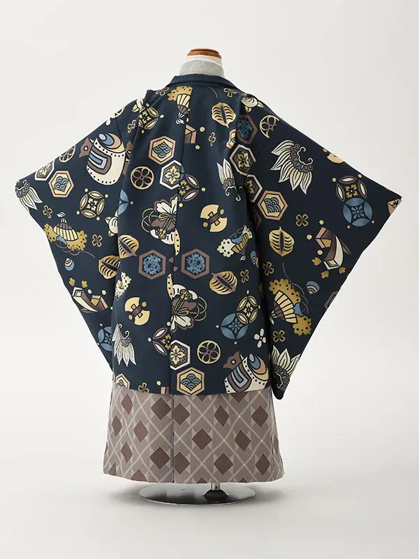 かんたん七五三男児4歳5歳5588 花わらべ 紺 宝尽くし/茶 ダイヤ