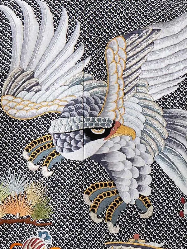 かんたん七五三男児4歳5歳 5592 黒 鹿の子 搾り調 鷹に宝船・富士/金縞