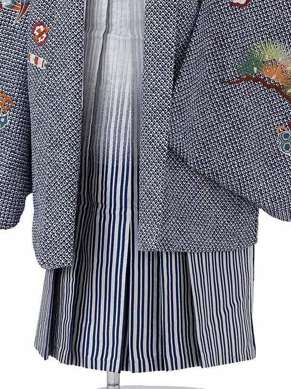 かんたん七五三男児5歳6歳 5593 紺 鹿の子 搾り調 鷹に宝船・富士/銀縞