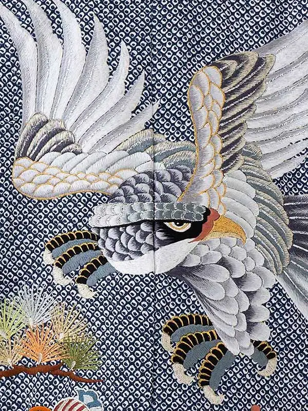 かんたん七五三男児4歳5歳 5594 紺 鹿の子 搾り調 鷹に宝船・富士/銀縞