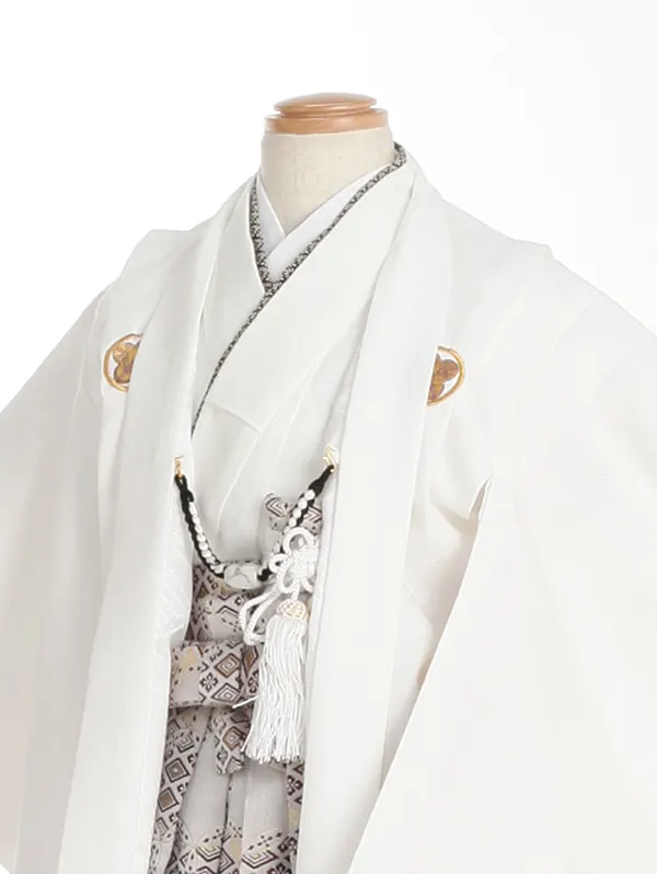 かんたん七五三男児7歳703A 白武田菱紋付/グレー・黒 更紗