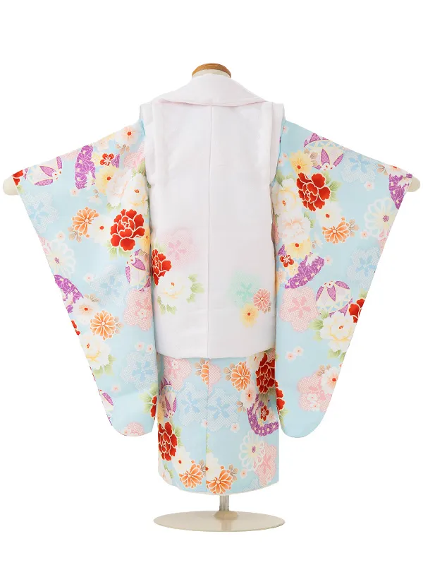 七五三女児 2歳 3歳 2026 花うさぎ 淡ピンク/水色 毬に牡丹