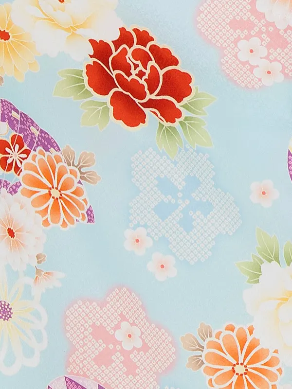 七五三女児 2歳 3歳 2026 花うさぎ 淡ピンク/水色 毬に牡丹