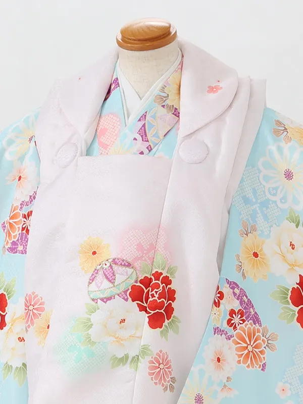 七五三女児 2歳 3歳 2026 花うさぎ 淡ピンク/水色 毬に牡丹