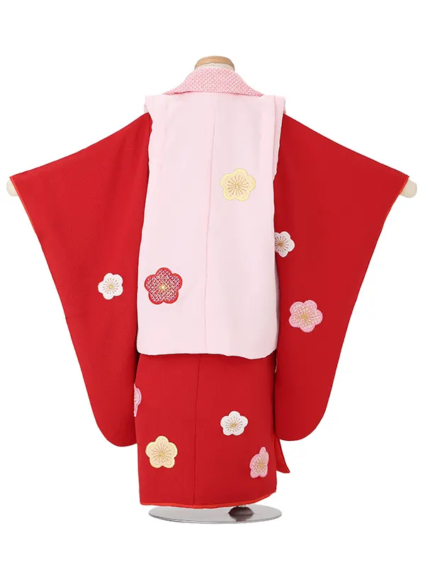 七五三女児 2歳3歳 2033 ちりめん 淡ピンク/赤  鹿の子 梅づくし