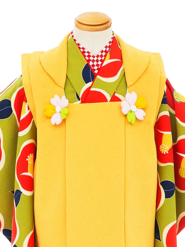 七五三女児3歳3021　グリーン/山吹　椿