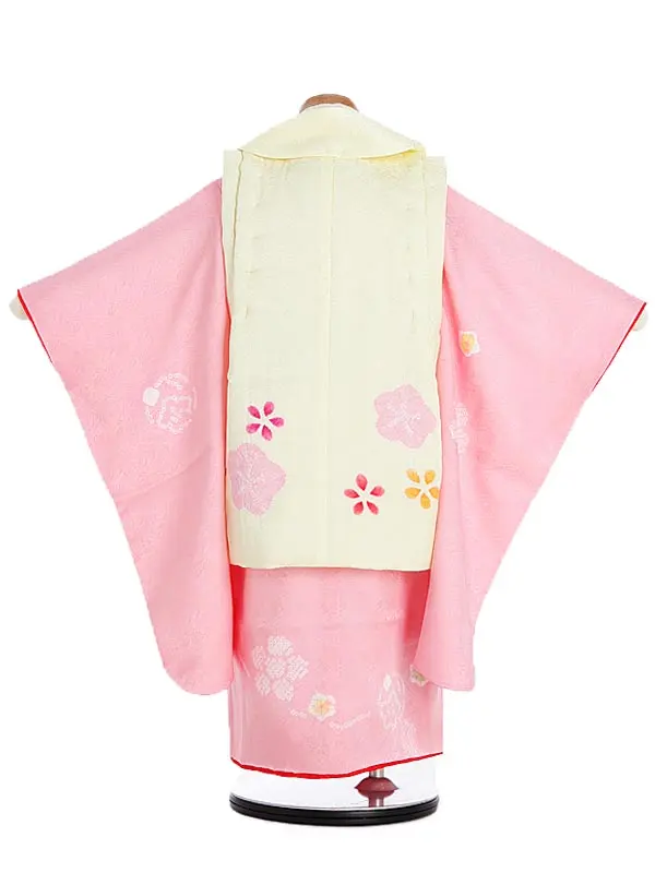 【正絹】七五三女児3歳3112  クリーム 絞り 毬に梅/ピンク 絞り 梅