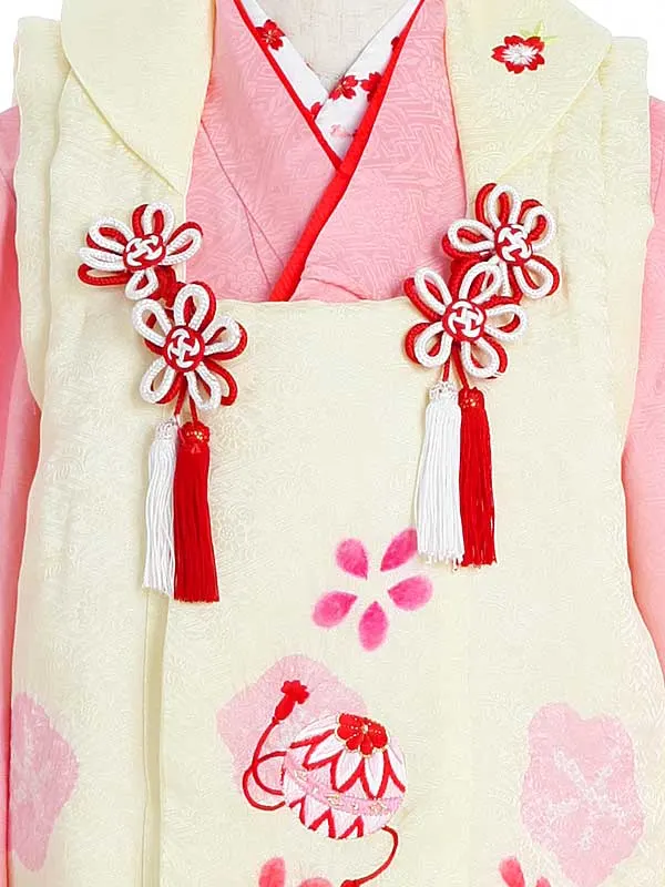 【正絹】七五三女児3歳3112  クリーム 絞り 毬に梅/ピンク 絞り 梅