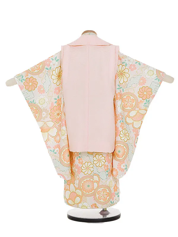 七五三女児3歳3222 ピンク 毬/オレンジ 桜 梅 菊
