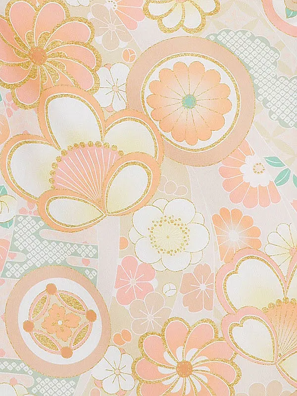 七五三女児3歳3222 ピンク 毬/オレンジ 桜 梅 菊